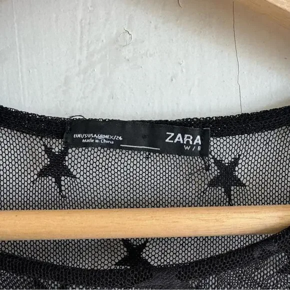 Zara Long Sleeve Stars Overlay Mesh Shirt - Picture 5 of 6